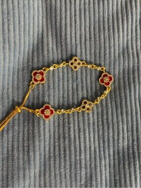 Gold and Red Floral Link Bracelet - Women's Jewelry